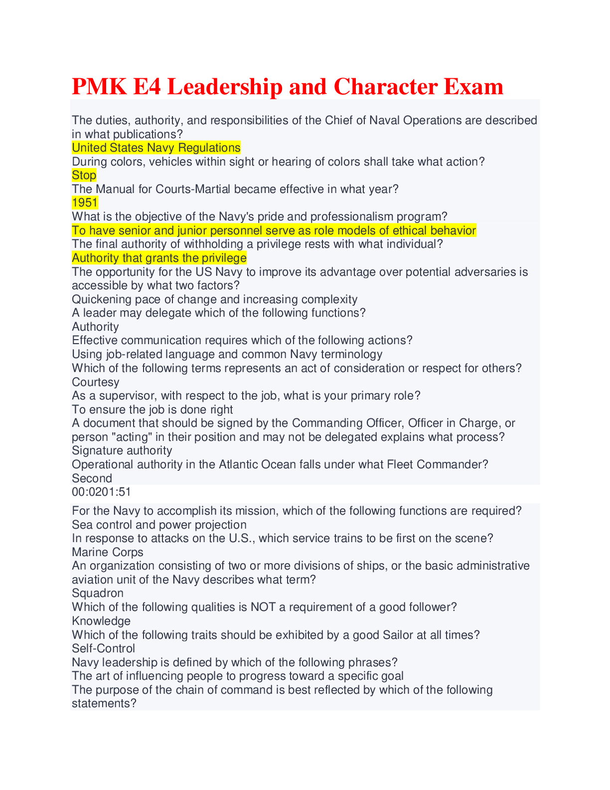 Preview image for PMK E4 Leadership and Character Exams with Verified Answers/Rated A+